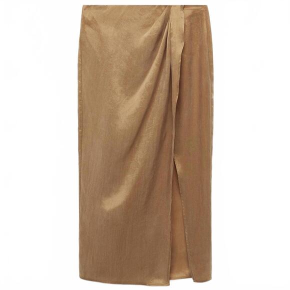 Mango Wrap Slit Lyocell Straight Midi Skirt Brown NWT Size 4 / Small - Picture 2 of 6